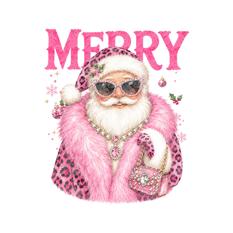 Boujee Santa With Pink Feather Boa - DTF Transfer