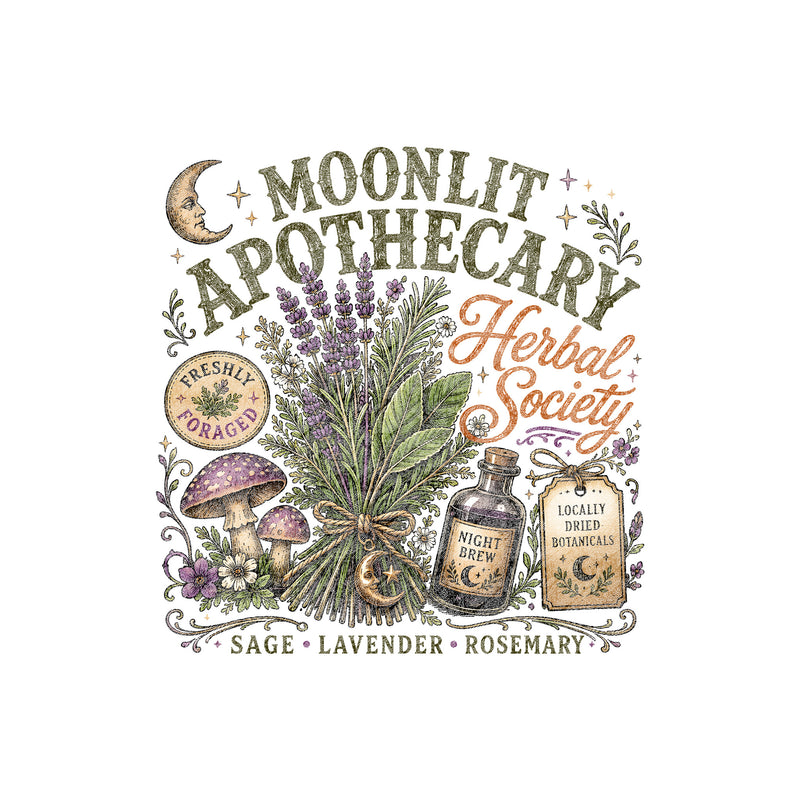 Moonlit Apothecary Herbal Society: Vintage Botanical DTF Transfer