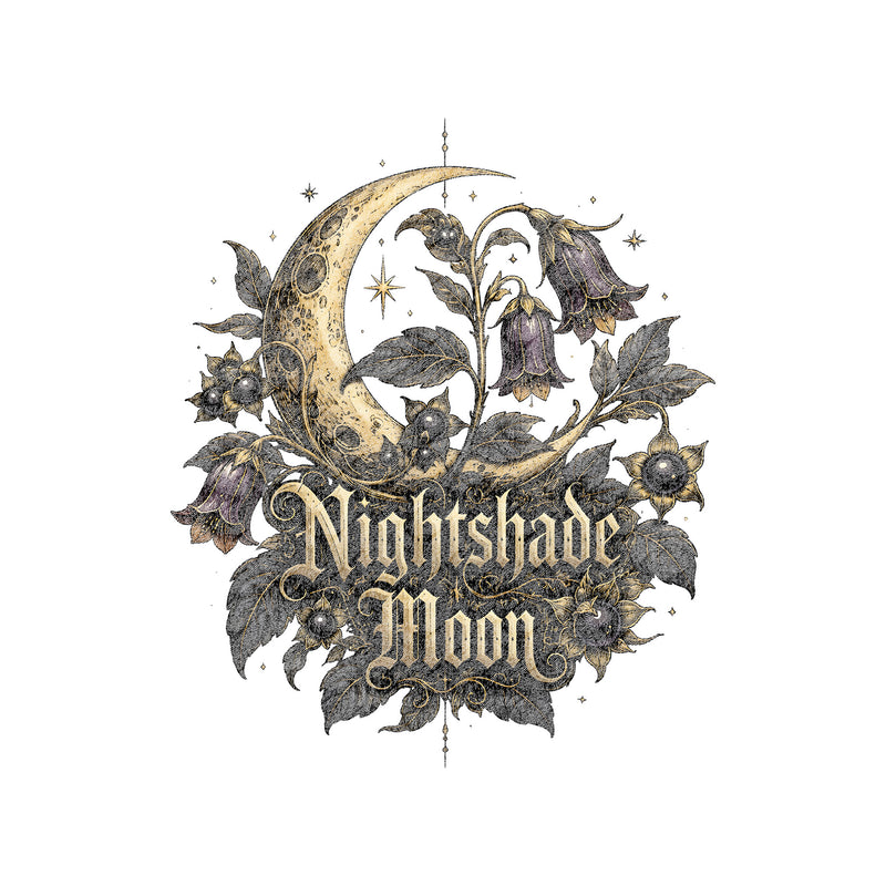 Nightshade Moon: Vintage Botanical Crescent Moon & Belladonna - DTF Transfer