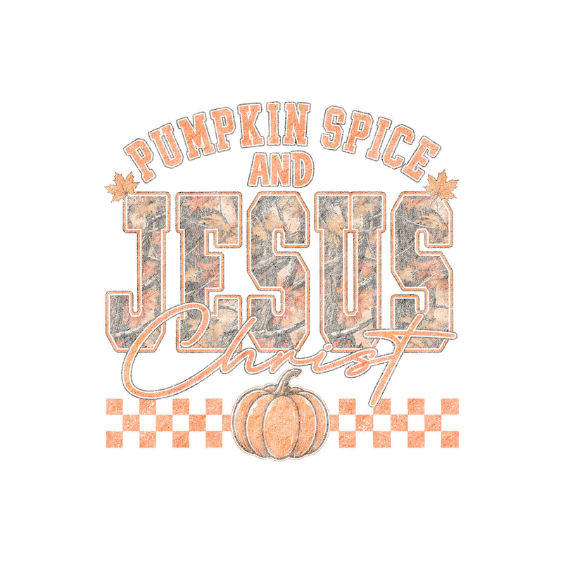 Pumpkin Spice & Jesus Christ: Camo Autumn Faith - DTF Transfer