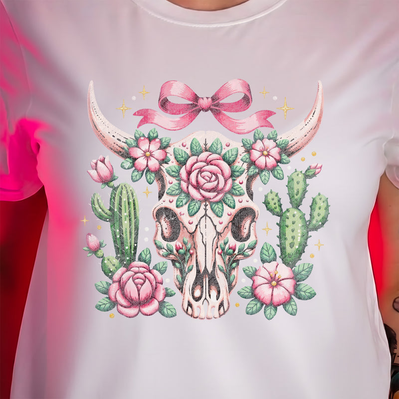 Desert Coquette Floral Bull Skull - DTF Transfer