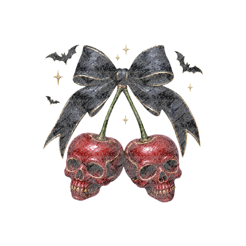 Gothic Skull Cherries & Ribbon with Bats - DTF Transfer