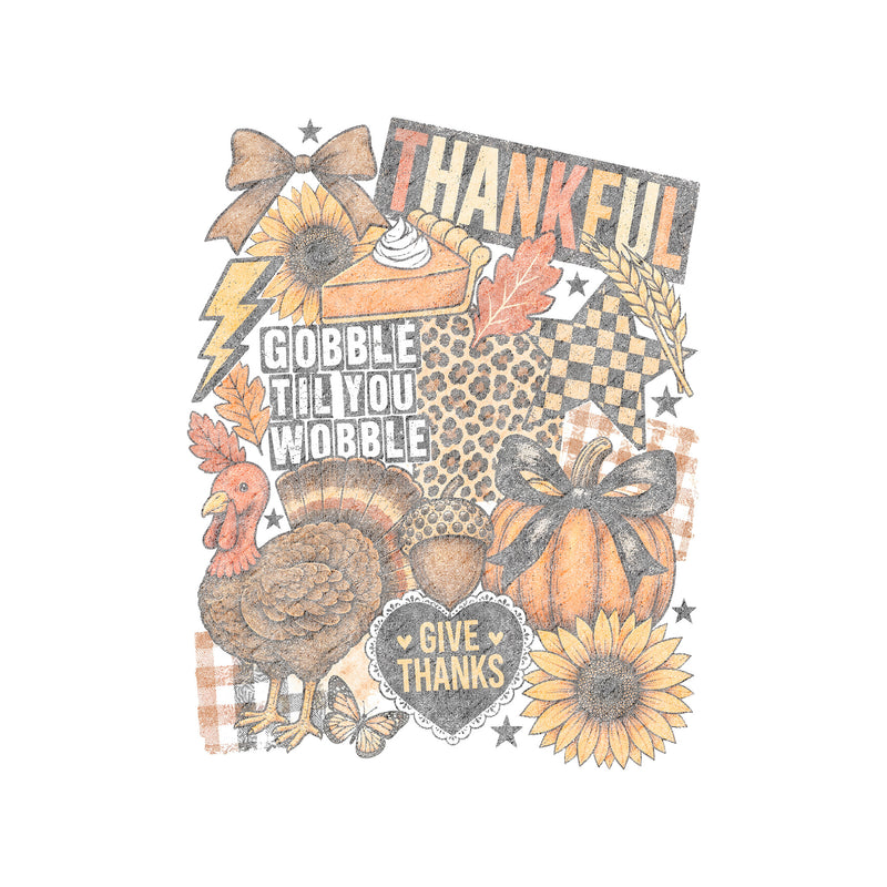 Thankful & Gobble Til You Wobble: Retro Fall Collage - DTF Transfer