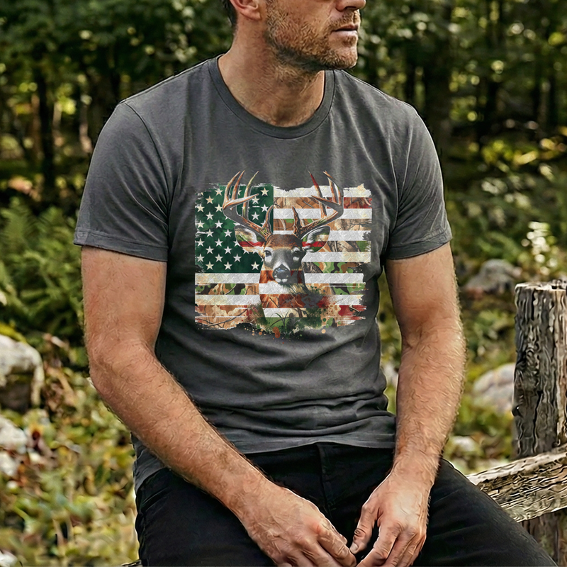 The Star-Spangled Stag: Camo Flag Buck Edition - DTF Transfer