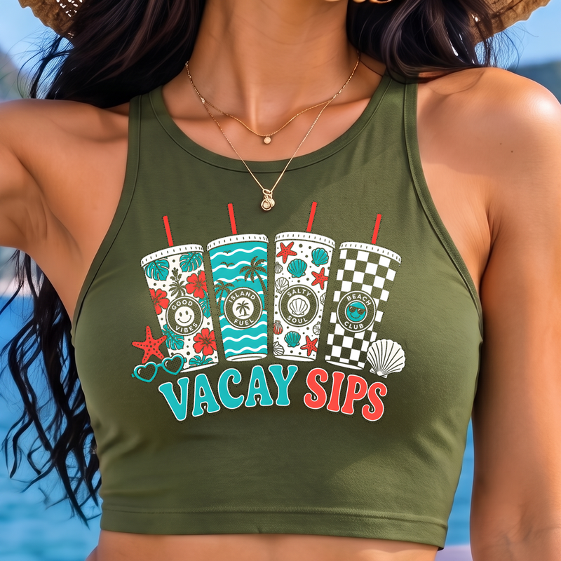 Vacay Sips Retro Summer Tumbler - DTF Transfer