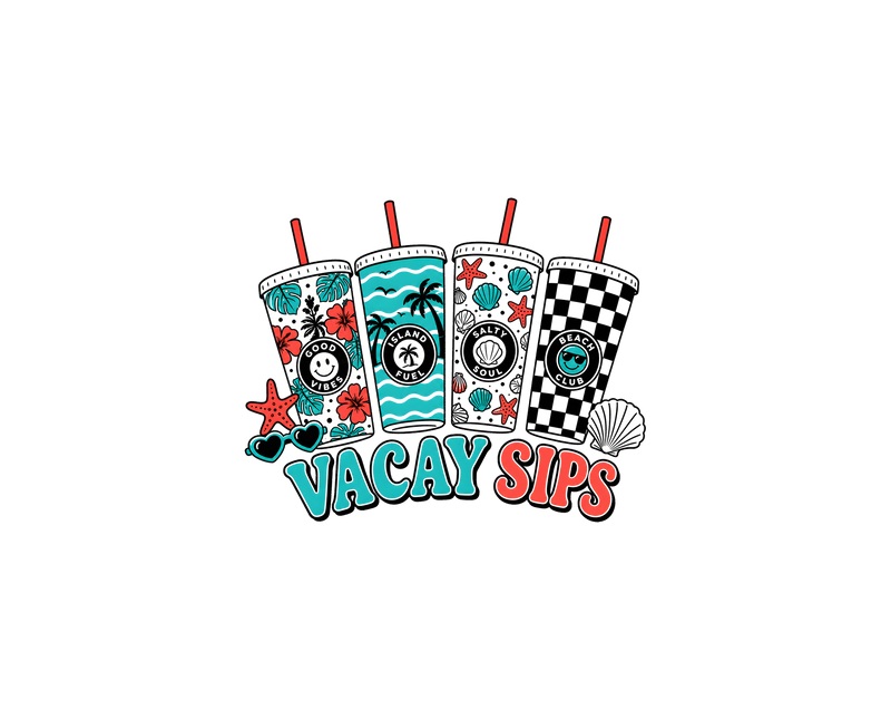 Vacay Sips Retro Summer Tumbler - DTF Transfer