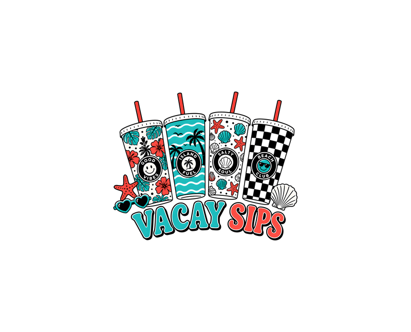 Vacay Sips Retro Summer Tumbler - DTF Transfer