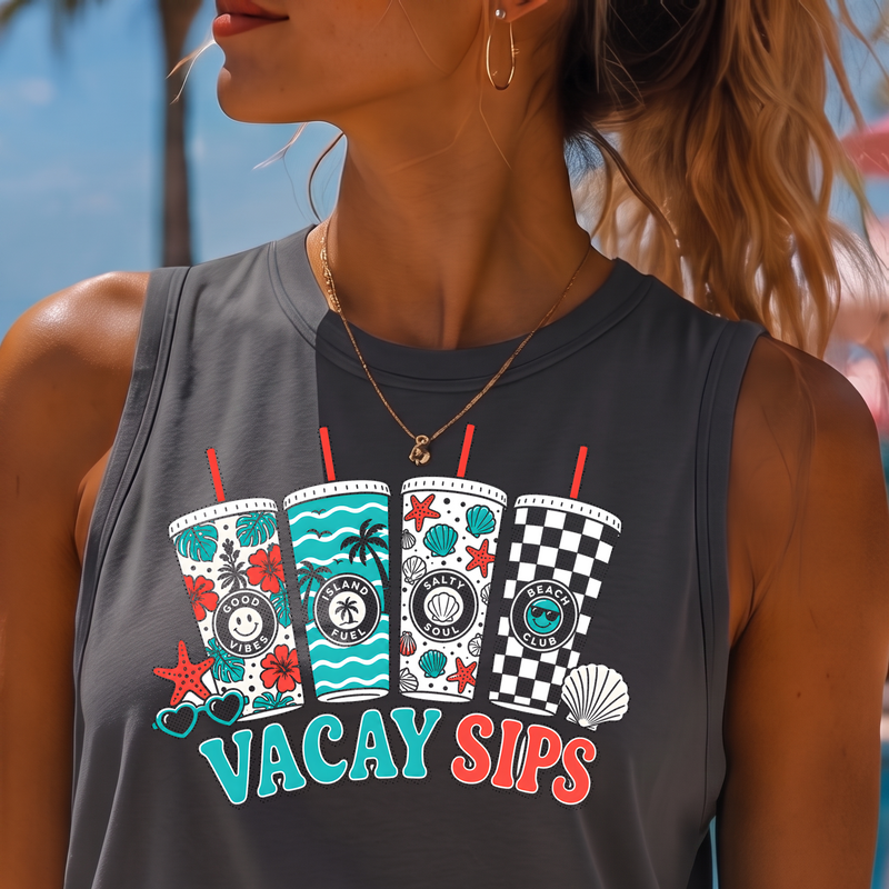 Vacay Sips Retro Summer Tumbler - DTF Transfer