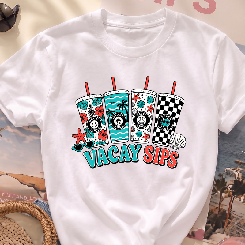 Vacay Sips Retro Summer Tumbler - DTF Transfer