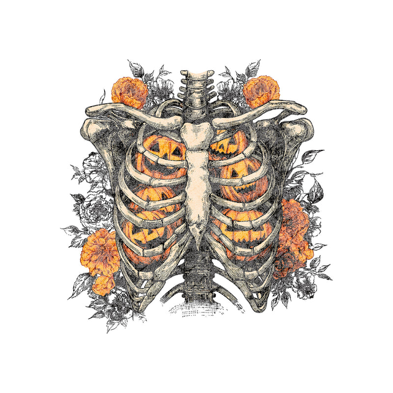 Pumpkin Ribcage & Floral - I Breathe Pumpkins - DTF Transfer