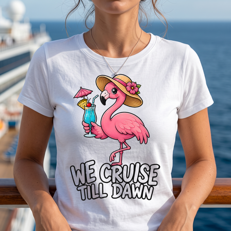 We Cruise Till Dawn Retro Flamingo Vacation - DTF Transfer