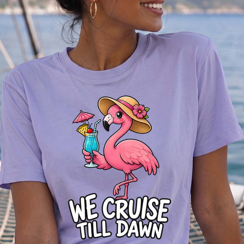 We Cruise Till Dawn Retro Flamingo Vacation - DTF Transfer