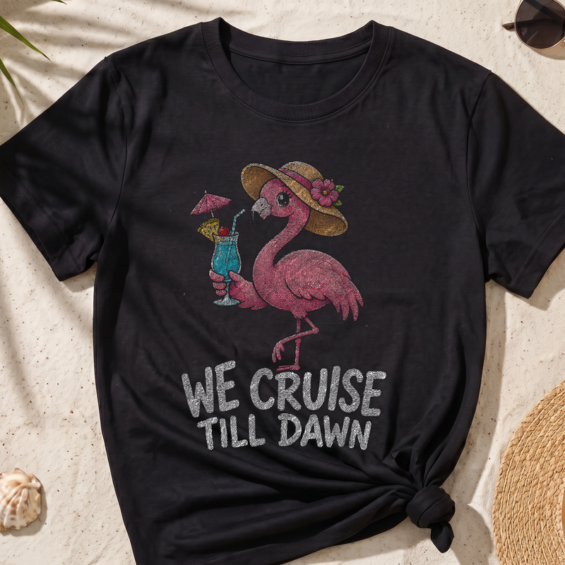 We Cruise Till Dawn Retro Flamingo Vacation - DTF Transfer