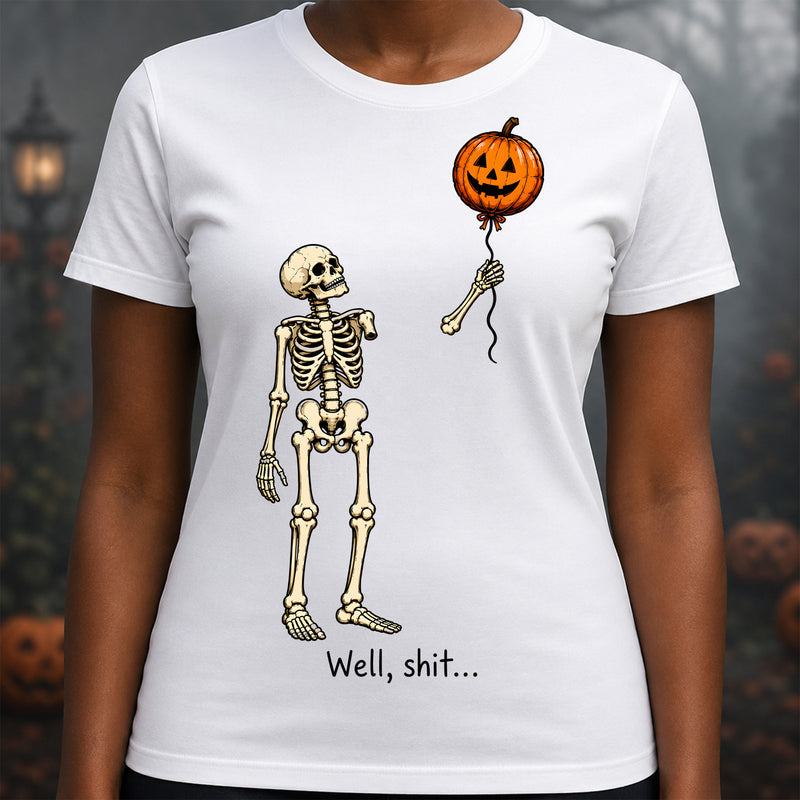 Well, Shit... Skeleton Floating Pumpkin Balloon: Sarcastic Halloween Humor - DTF Transfer