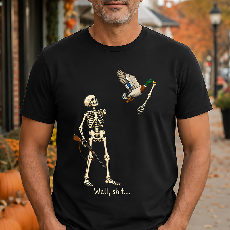 Well, Shit... Hunter Skeleton & Flying Mallard: Sarcastic Hunting Humor - DTF Transfer