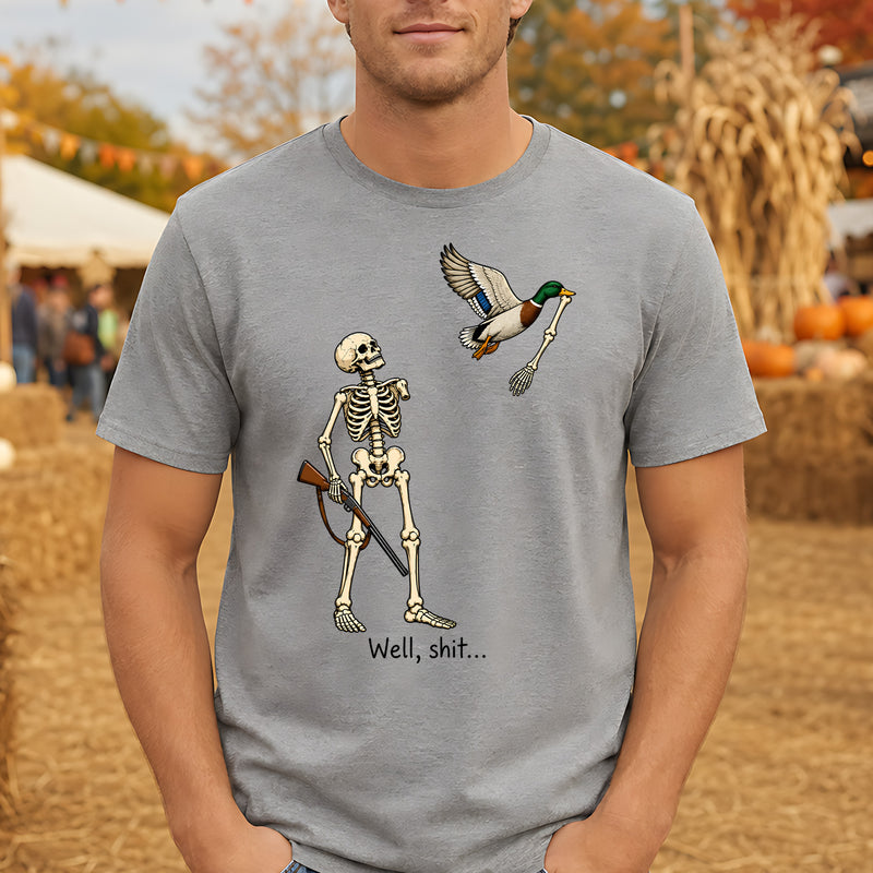 Well, Shit... Hunter Skeleton & Flying Mallard: Sarcastic Hunting Humor - DTF Transfer