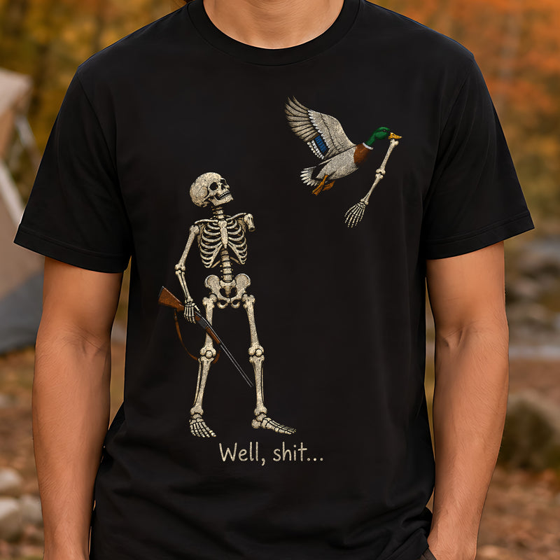 Well, Shit... Hunter Skeleton & Flying Mallard: Sarcastic Hunting Humor - DTF Transfer
