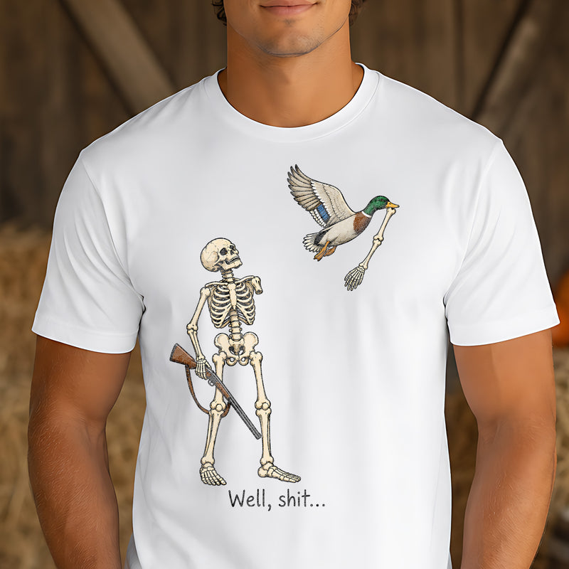 Well, Shit... Hunter Skeleton & Flying Mallard: Sarcastic Hunting Humor - DTF Transfer