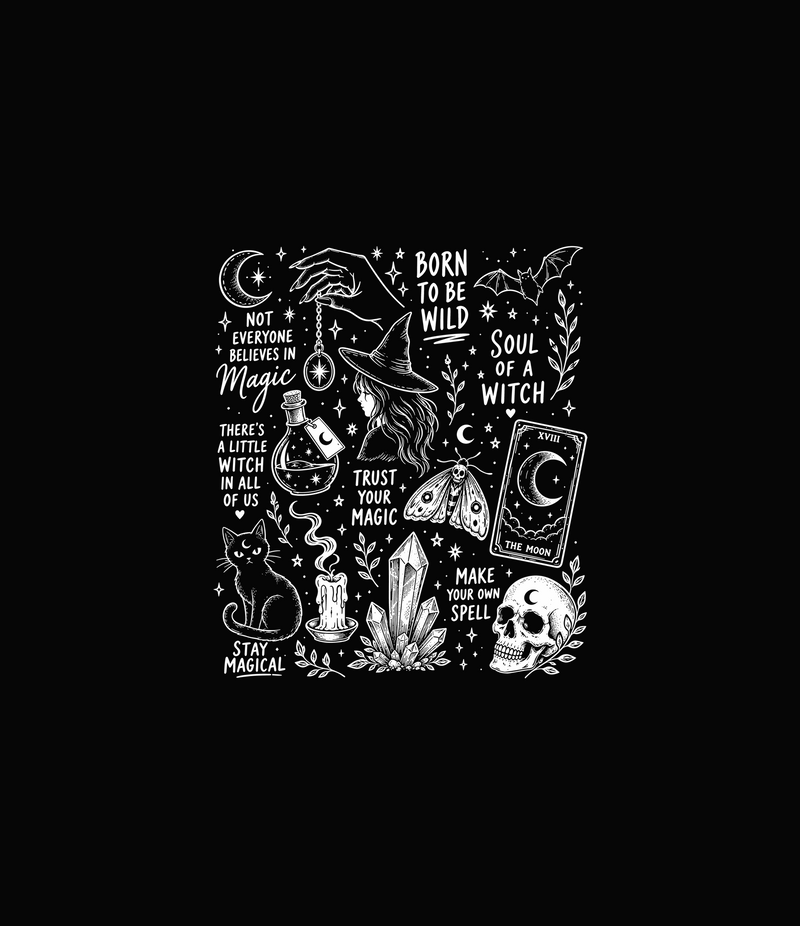 White Line Art Spooky Icons DTF Transfer
