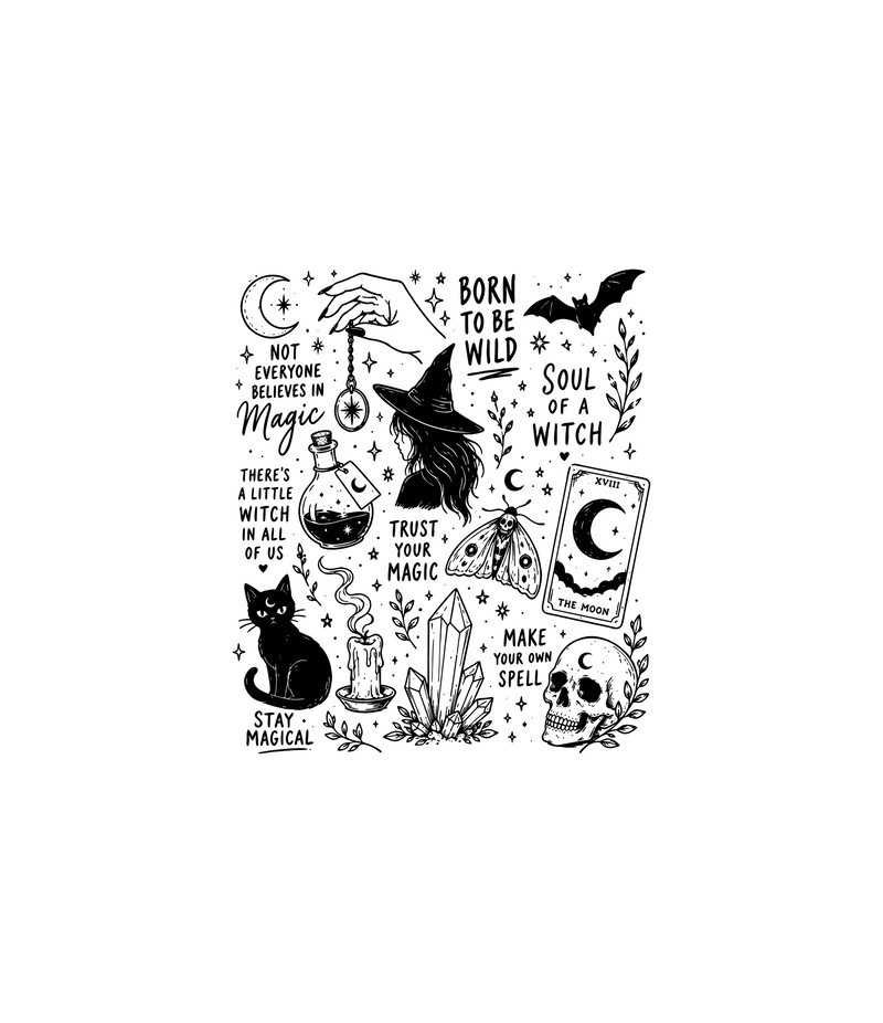 White Line Art Spooky Icons DTF Transfer