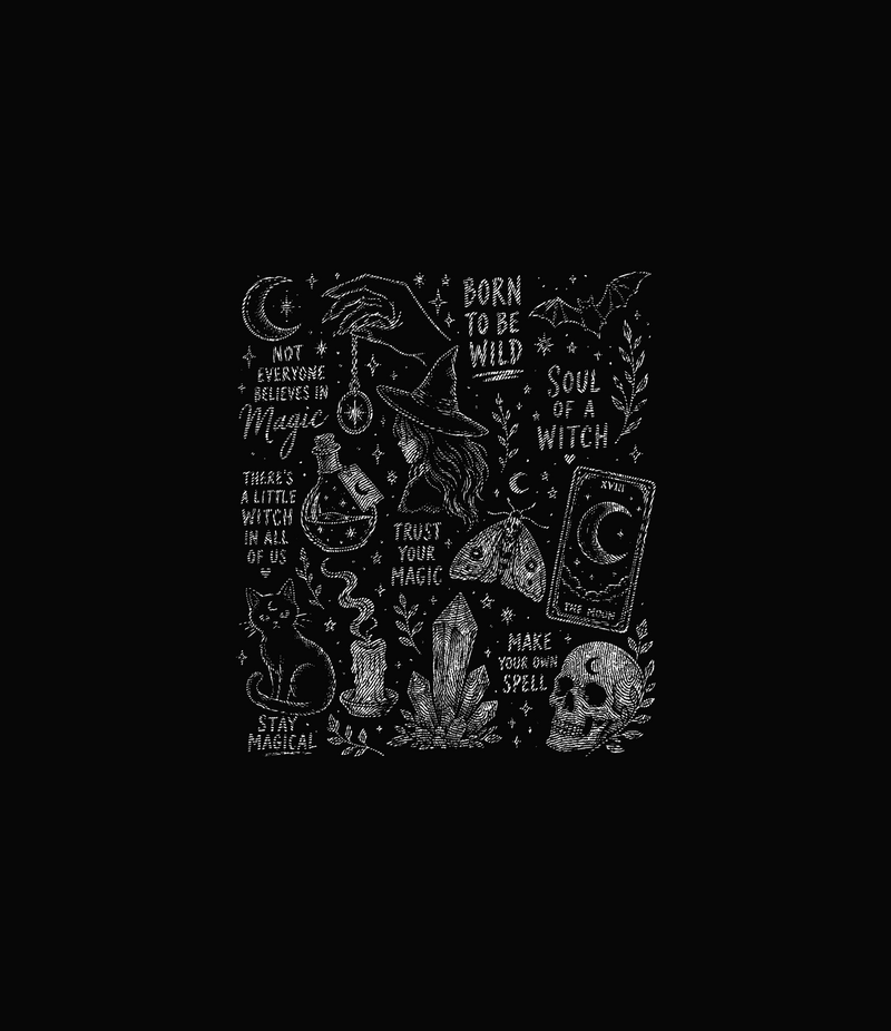 White Line Art Spooky Icons DTF Transfer