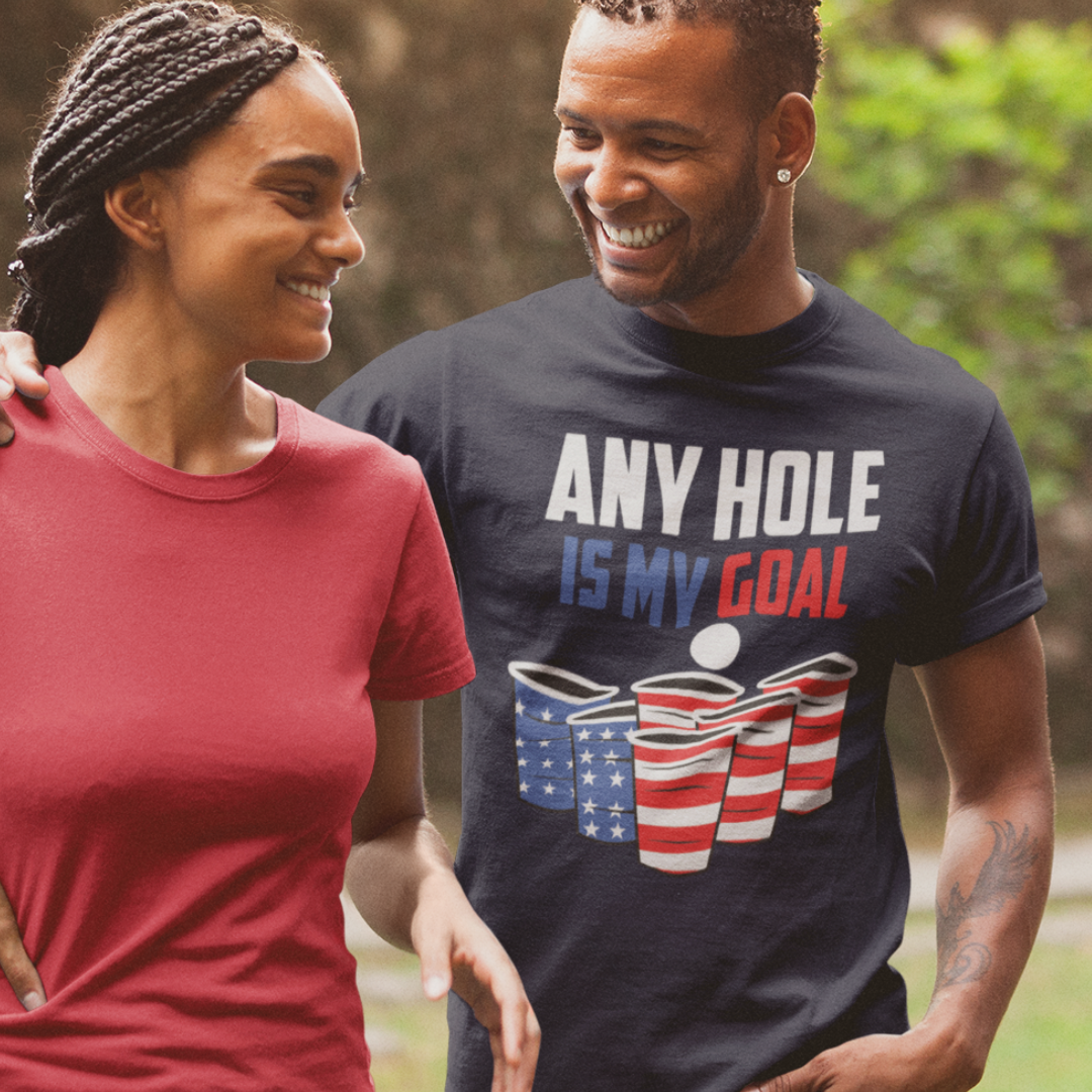 Any Hole Is My Goal - 4th of July Patriotic Beer Pong - Unisex Graphic Tee Shirt