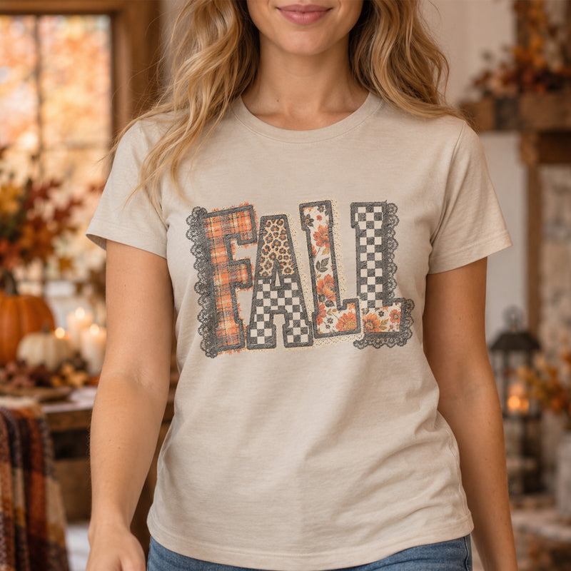Faux Lace Patchwork Checkered Fall - DTF Transfer