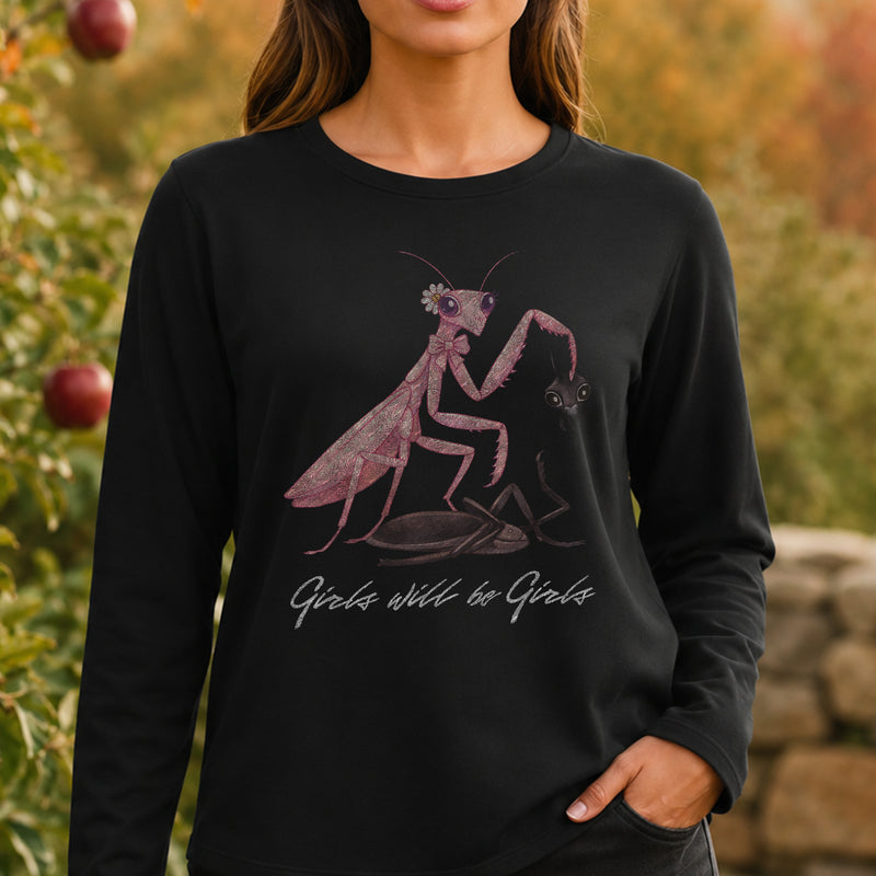 Girls Will Be Girls: Pink Praying Mantis Sarcastic DTF Transfer