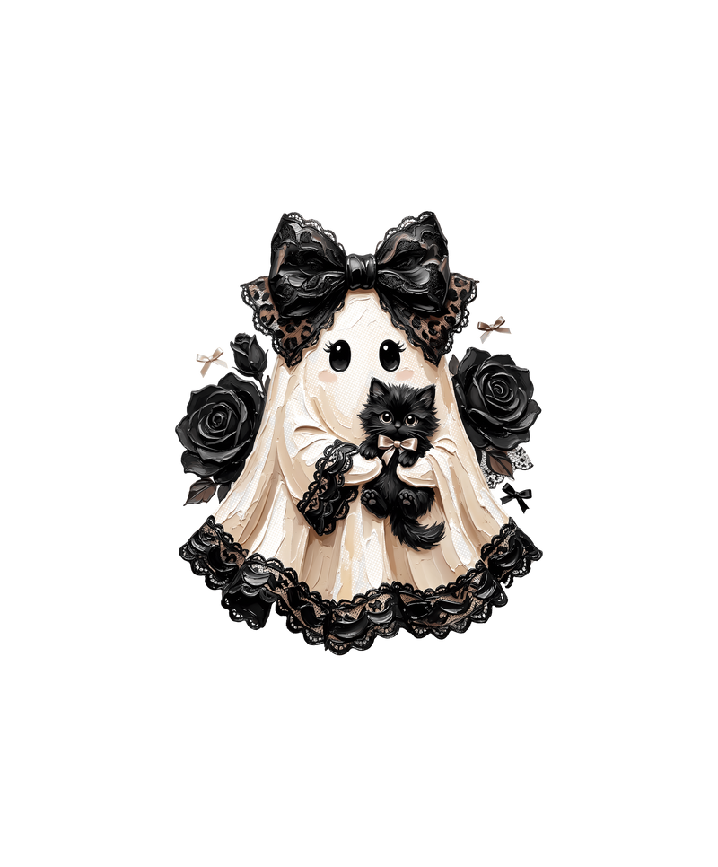 Goth Ghost & Black Cat Dark Coquette - DTF Transfer