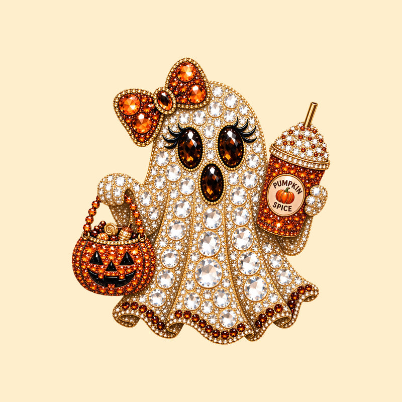 Faux Gemstone Ghost With Pumpkin Spice - DTF Transfer