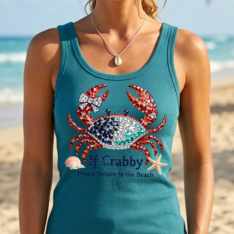 Faux Rhinestone If Crabby, Please Return To The Beach - DTF Transfer