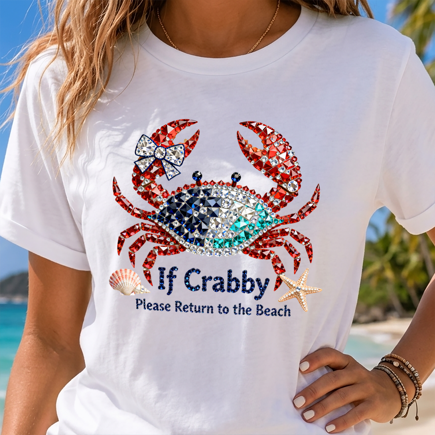 Faux Rhinestone If Crabby, Please Return To The Beach - DTF Transfer