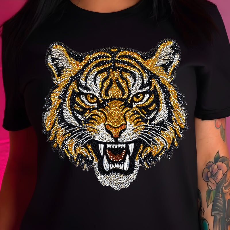 Faux Rhinestone - Golden Royal Tiger - DTF Transfer